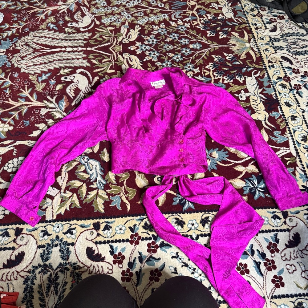 Jac Dale magenta paisley blouse with tie waist